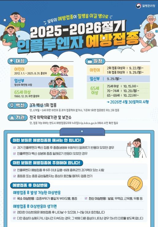 2025-2026 절기 인플루엔자 예방접종 안내문