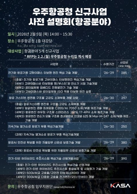 '우주항공청 신규사업 사전설명회(항공분야)' 안내문